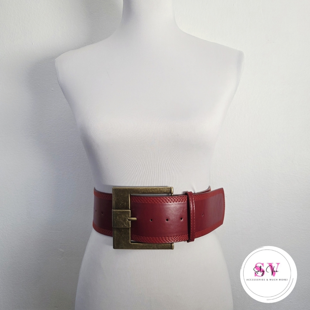 Wide Red Belt With Brass Buckle